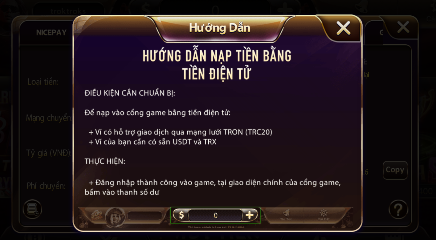 Hướng dẫn cụ thể nạp tiền điện tử qua cổng game sunwin.