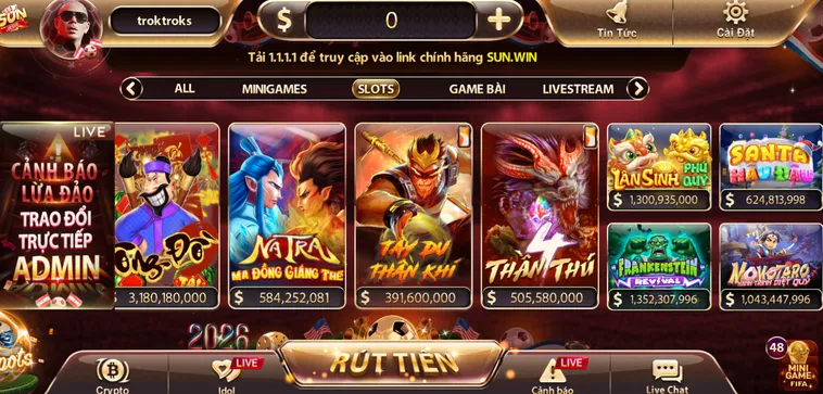Sảnh nổ hũ cổng game Sunwin đa dạng thể loại, bùng nổ hũ lớn.